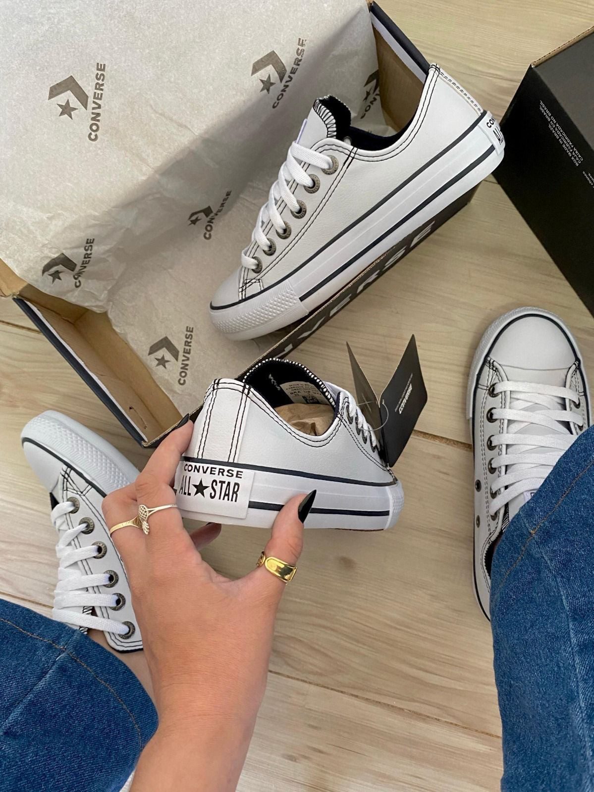 Tenis all fashion star converse branco de couro